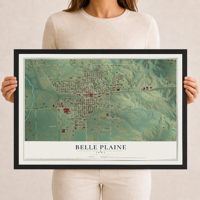 Map of Belle Plaine, Iowa, 12 x 18 inch print in a black wood frame