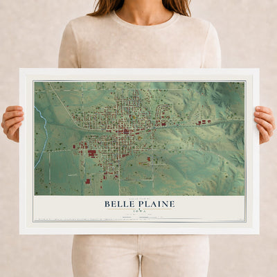 Map of Belle Plaine, Iowa, 12 x 18 inch print in a white wood frame