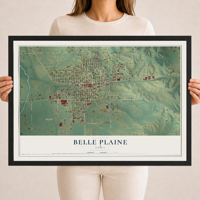Map of Belle Plaine, Iowa, 18 x 24 inch print in a black wood frame