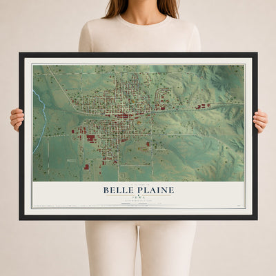 Map of Belle Plaine, Iowa, 24 x 36 inch print in a black wood frame