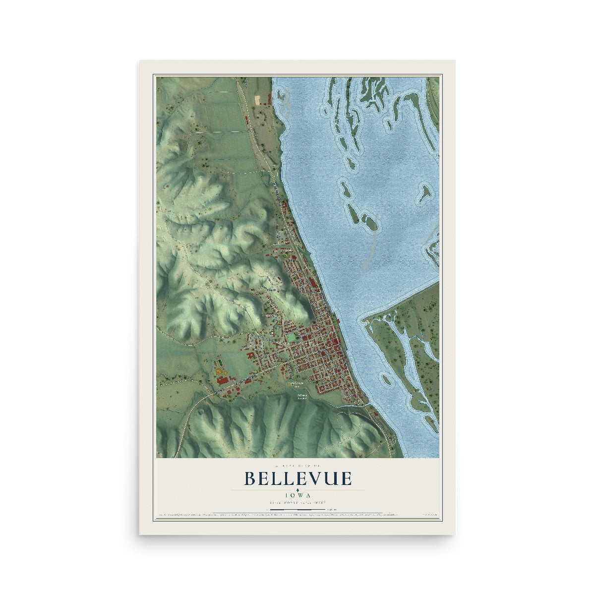 Map of Bellevue, Iowa, 12 x 18 inch unframed archival matte print