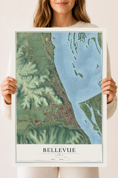 Map of Bellevue, Iowa, 18 x 24 inch unframed archival matte print