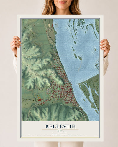 Map of Bellevue, Iowa, 24 x 36 inch unframed archival matte print