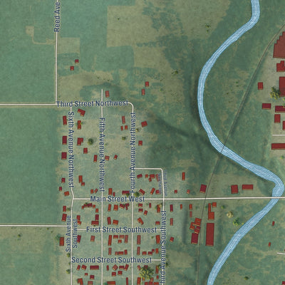 Second close-up of the map of Belmond, Iowa print showing more streets and buildings