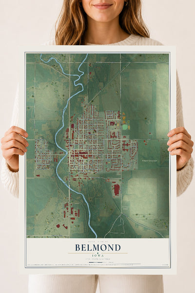 Map of Belmond, Iowa, 18 x 24 inch unframed archival matte print