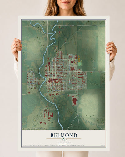 Map of Belmond, Iowa, 24 x 36 inch unframed archival matte print