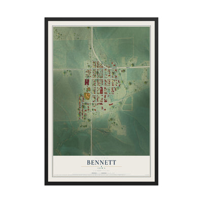 Map of Bennett, Iowa, 12 x 18 inch print in a black wood frame
