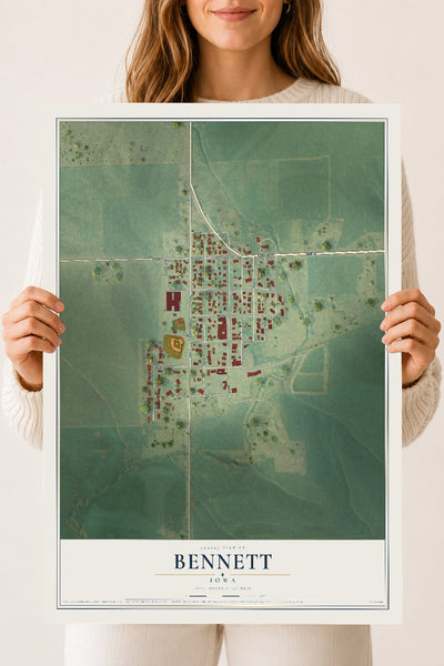 Map of Bennett, Iowa, 18 x 24 inch unframed archival matte print