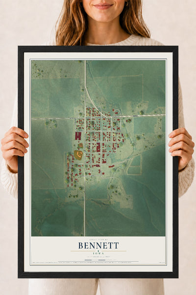 Map of Bennett, Iowa, 18 x 24 inch print in a black wood frame