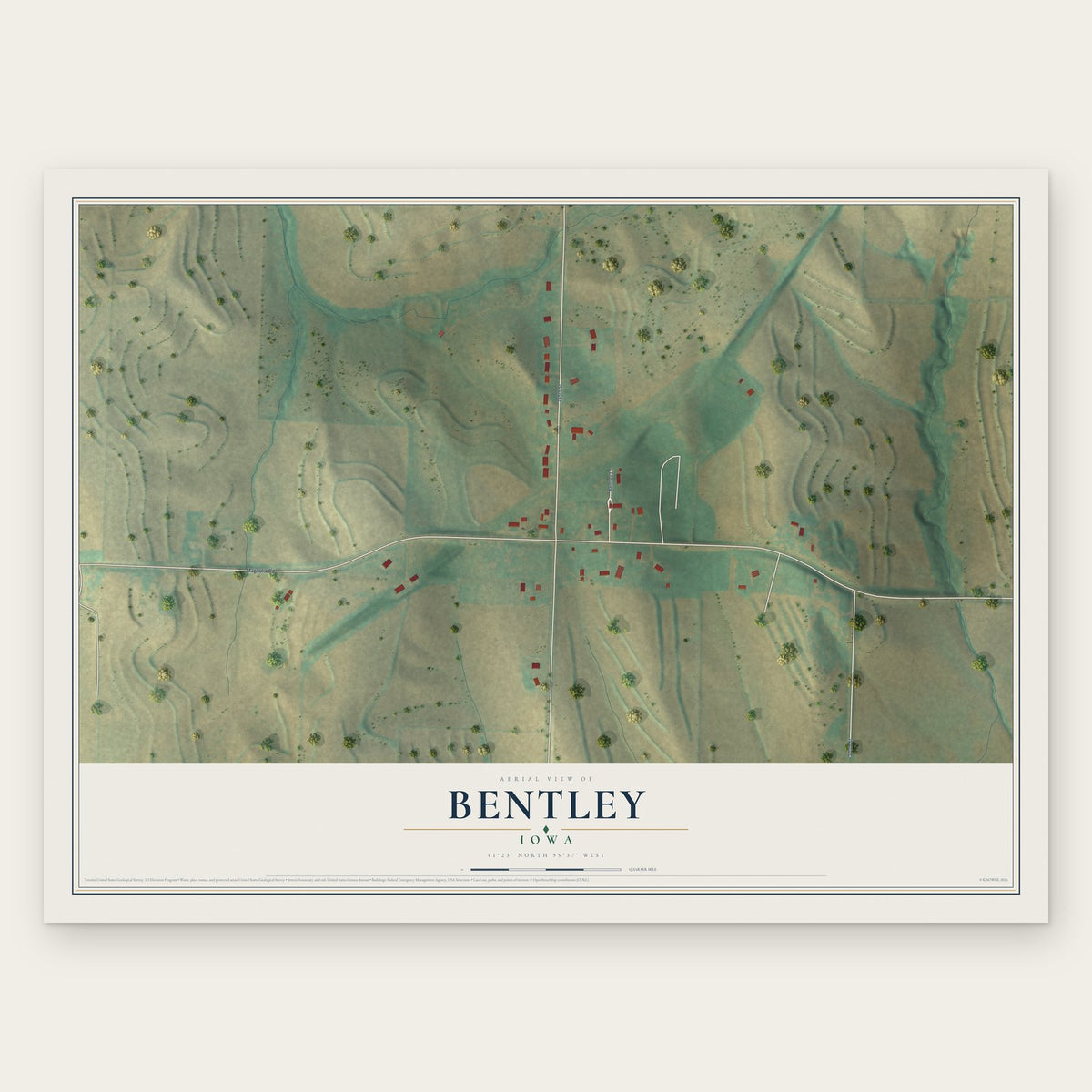 Bentley, Iowa map print, the full design