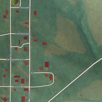 Close-up of the map of Benton, Iowa print showing street and building detail