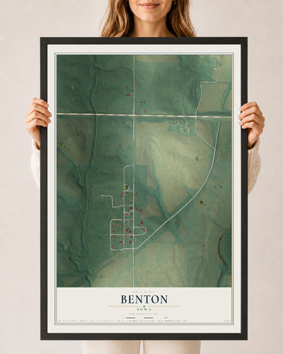 Map of Benton, Iowa, 24 x 36 inch print in a black wood frame