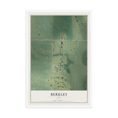 Map of Berkley, Iowa, 12 x 18 inch print in a white wood frame