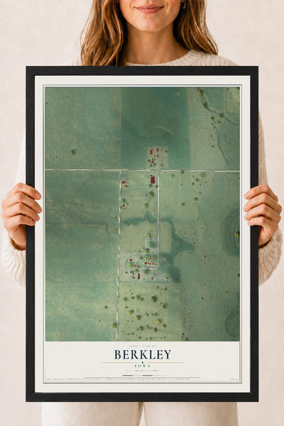 Map of Berkley, Iowa, 18 x 24 inch print in a black wood frame
