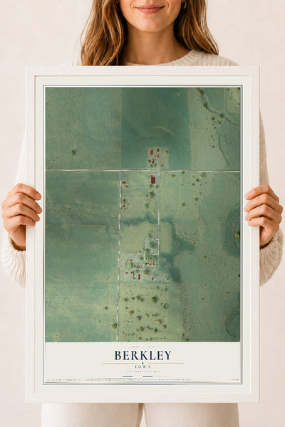 Map of Berkley, Iowa, 18 x 24 inch print in a white wood frame