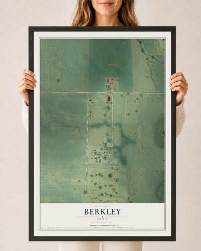 Map of Berkley, Iowa, 24 x 36 inch print in a black wood frame