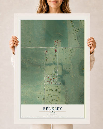 Map of Berkley, Iowa, 24 x 36 inch print in a white wood frame