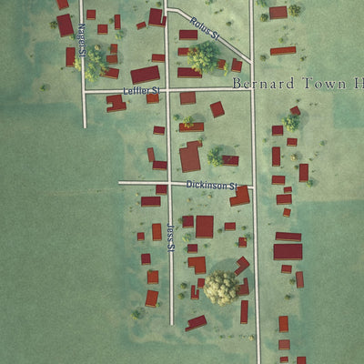 Close-up of the map of Bernard, Iowa print showing street and building detail