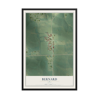 Map of Bernard, Iowa, 12 x 18 inch print in a black wood frame