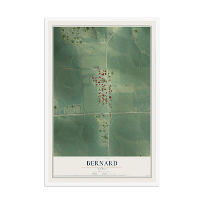 Map of Bernard, Iowa, 12 x 18 inch print in a white wood frame