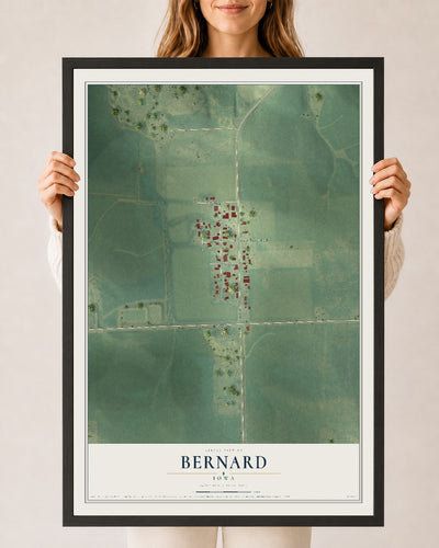 Map of Bernard, Iowa, 24 x 36 inch print in a black wood frame