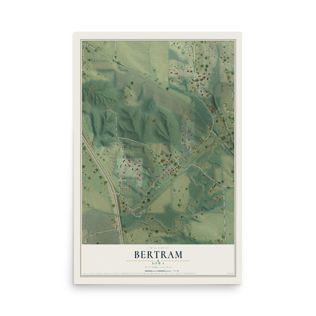 Map of Bertram, Iowa, 12 x 18 inch unframed archival matte print