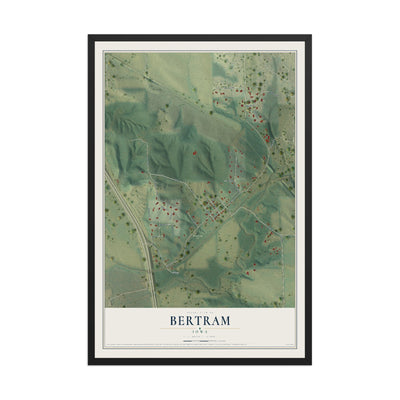 Map of Bertram, Iowa, 12 x 18 inch print in a black wood frame