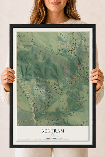 Map of Bertram, Iowa, 18 x 24 inch print in a black wood frame
