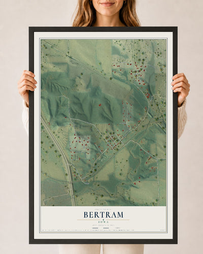 Map of Bertram, Iowa, 24 x 36 inch print in a black wood frame