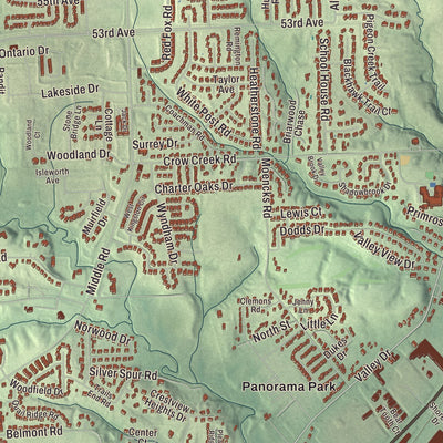 Second close-up of the map of Bettendorf, Iowa print showing more streets and buildings