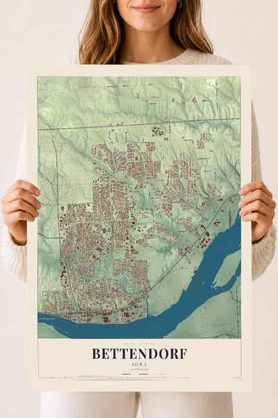 Map of Bettendorf, Iowa, 18 x 24 inch unframed archival matte print