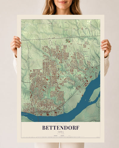 Map of Bettendorf, Iowa, 24 x 36 inch unframed archival matte print