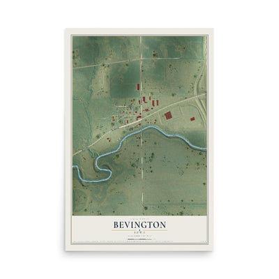 Map of Bevington, Iowa, 12 x 18 inch unframed archival matte print