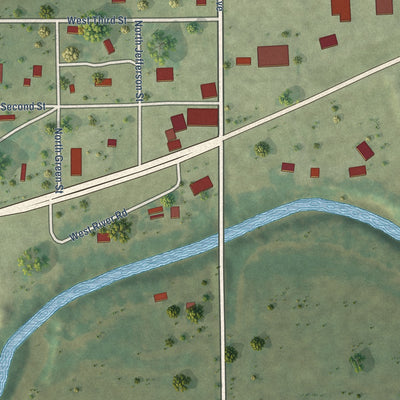 Close-up of the map of Bevington, Iowa print showing street and building detail
