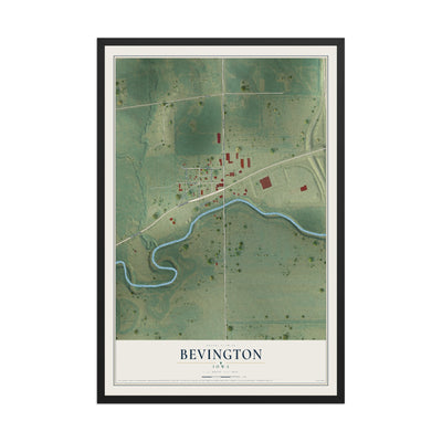 Map of Bevington, Iowa, 12 x 18 inch print in a black wood frame