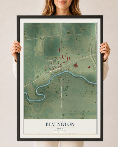 Map of Bevington, Iowa, 24 x 36 inch print in a black wood frame