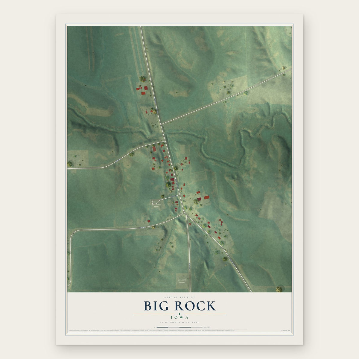 Big Rock, Iowa map print, the full design