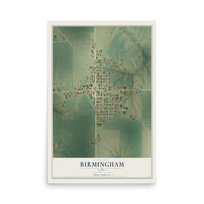Map of Birmingham, Iowa, 12 x 18 inch unframed archival matte print