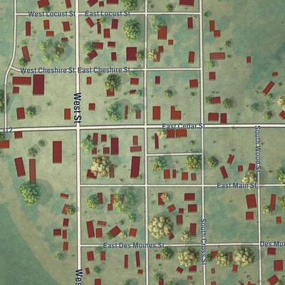 Close-up of the map of Birmingham, Iowa print showing street and building detail
