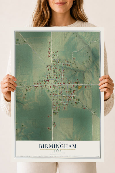 Map of Birmingham, Iowa, 18 x 24 inch unframed archival matte print