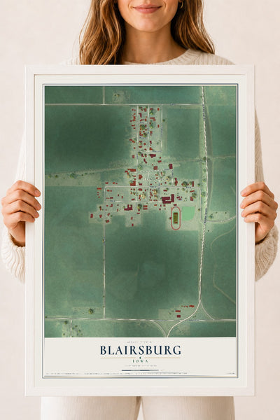Map of Blairsburg, Iowa, 18 x 24 inch print in a white wood frame