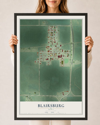 Map of Blairsburg, Iowa, 24 x 36 inch print in a black wood frame