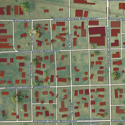 Close-up of the map of Blairstown, Iowa print showing street and building detail