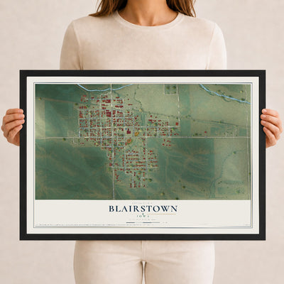 Map of Blairstown, Iowa, 12 x 18 inch print in a black wood frame