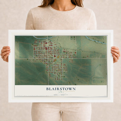 Map of Blairstown, Iowa, 12 x 18 inch print in a white wood frame