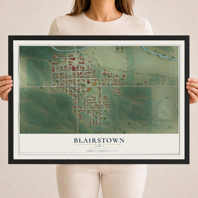 Map of Blairstown, Iowa, 18 x 24 inch print in a black wood frame