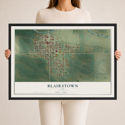 Map of Blairstown, Iowa, 24 x 36 inch print in a black wood frame