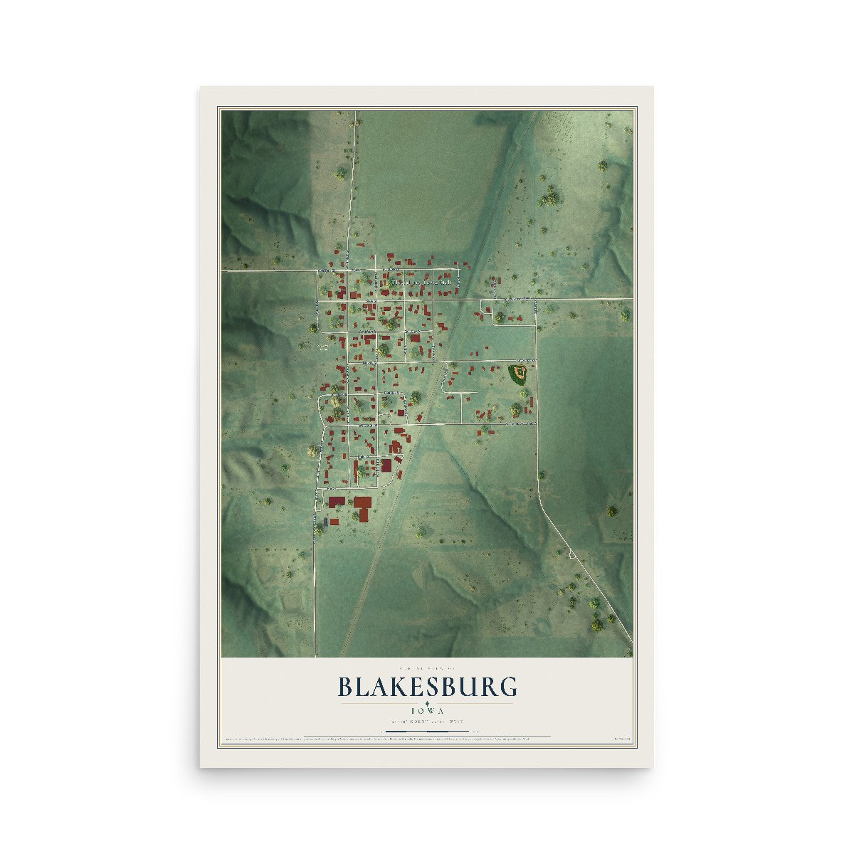 Map of Blakesburg, Iowa, 12 x 18 inch unframed archival matte print