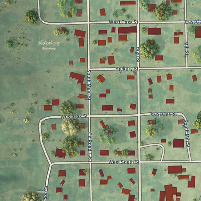 Close-up of the map of Blakesburg, Iowa print showing street and building detail