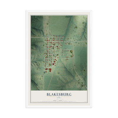 Map of Blakesburg, Iowa, 12 x 18 inch print in a white wood frame